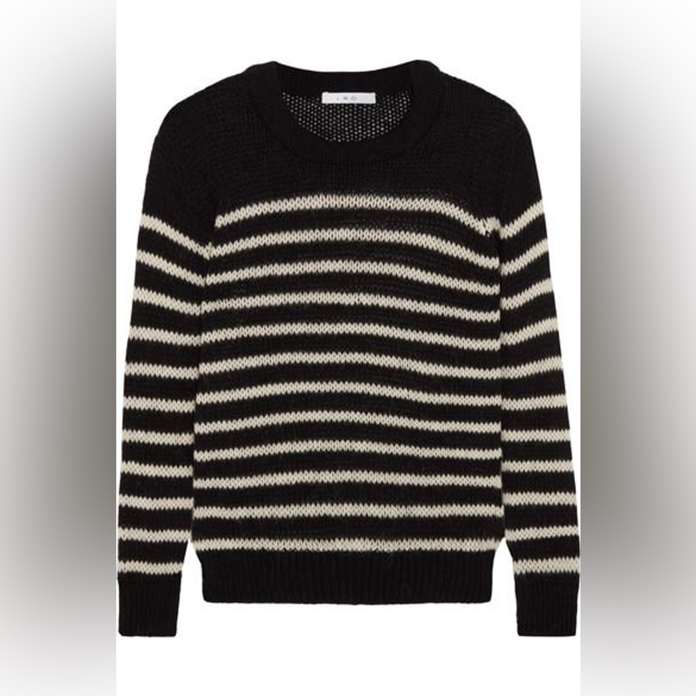 IRO Paris Somk Striped Alpaca Merino Wool Blend Knit Sweater‎ Black White -Small